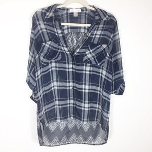 Band of Gypsies Womens Plaid High Low Sheer Top